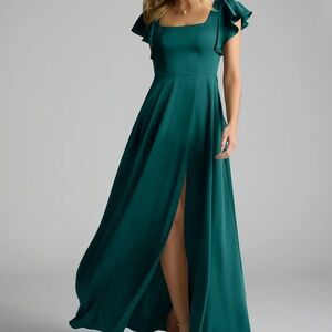 Azazie Elegant Green Flutter Sleeve Wedding Dress